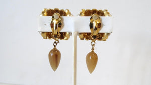 Gold Plated & Amber Crystal Clip On Earrings