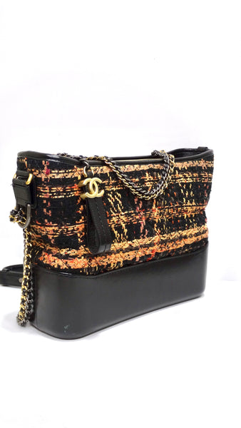 Chanel Gabrielle Hobo Bag Gabrielle Medium Black/Orange in Calfskin/Tweed  with Gold-tone/Silver-tone - US