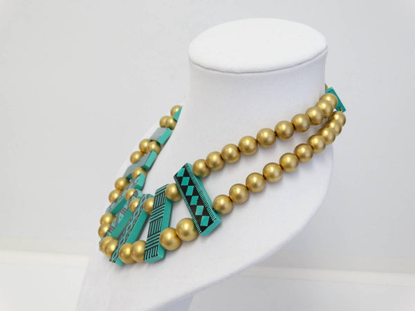 Collier Vintage Guillemette L'Hoir - Galalithe Rouge - Style Memphis Années 80