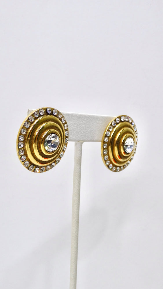 Chanel 1984 Gold and Rhinestone Earrings