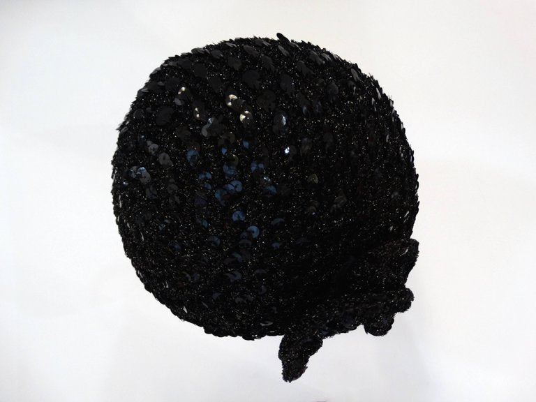 1970s Saks Fifth Avenue Black Sequin Flower Skullcap