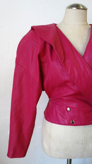 1980s Michael Hoban Hot Pink Cropped Leather Jacket