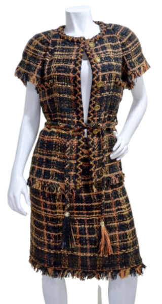 Chanel // Orange, Beige & Black Tweed Drop Skirt Dress – VSP Consignment