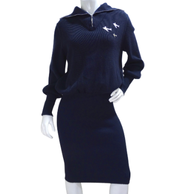 chanel sweater dress Chanel Cashmere Knit Plane Pins Navy Blue Dress