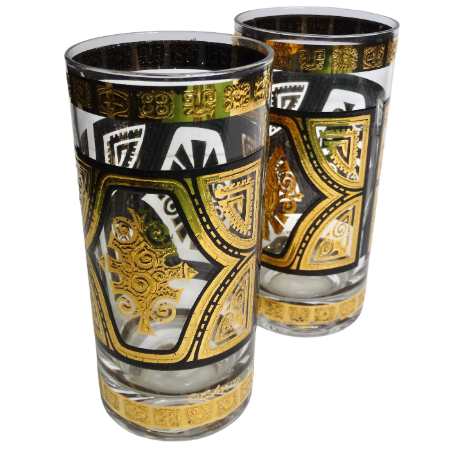 Glassware & Carrier Gold/Black Mid-Century Set of 8 – Vintage by Misty