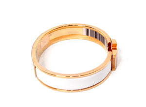 Hermes Clic H 18k Gold Plated & White Enamel Bangle Bracelet