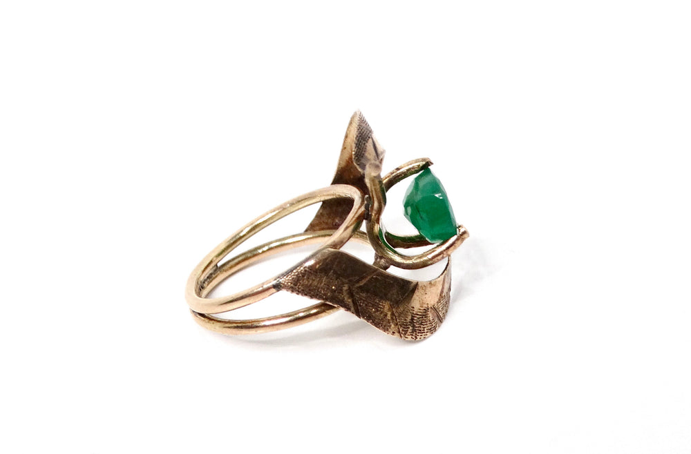 14k Gold Natural Emerald Cocktail Ring 1960s