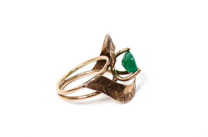14k Gold Natural Emerald Cocktail Ring 1960s