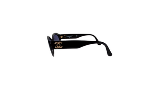 Chanel Interlocking CC Black Oval Frame Purple Tinted Sunglasses circa 1990s