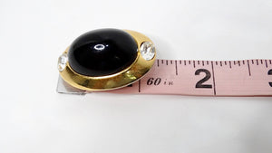 1980s Kenneth Jay Lane Black Cabochon Gold Tone Clip On Earrings