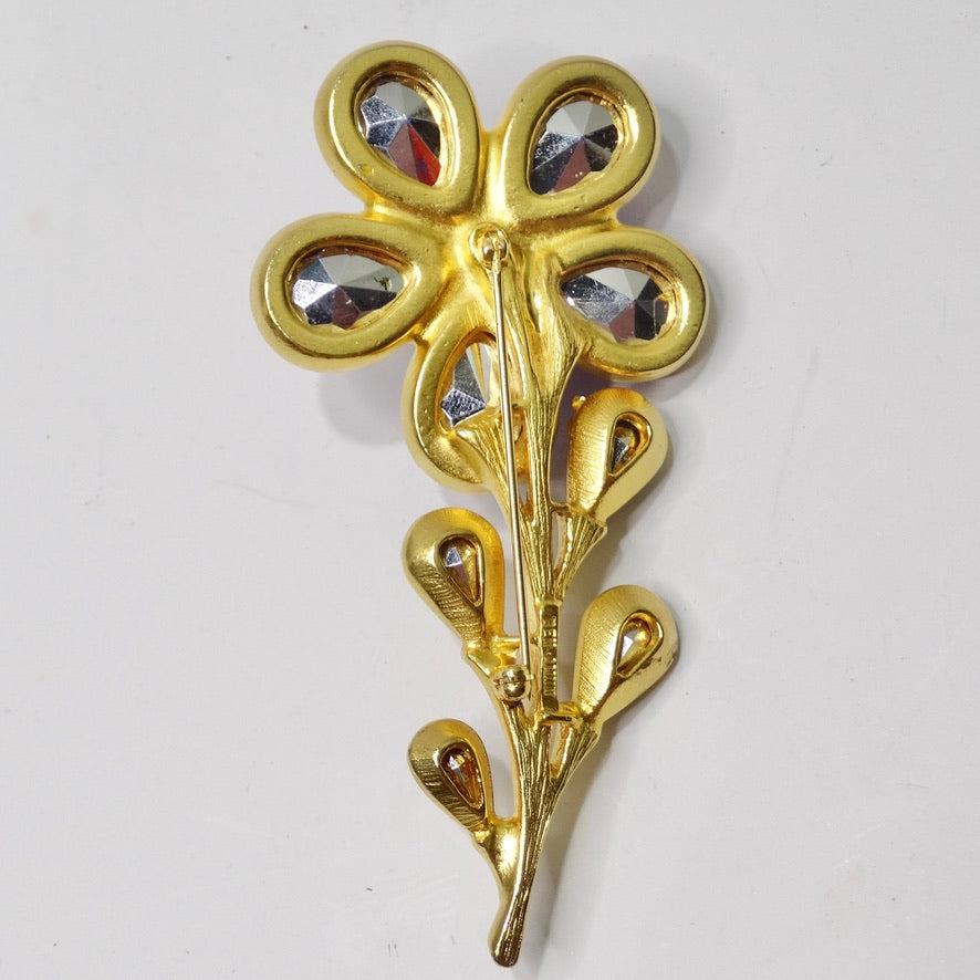 Gold Synthetic Stone Flower Brooch