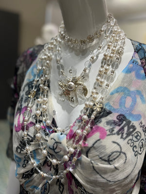 Chanel 5 Layered Pearl Beaded Flower Motif Necklace