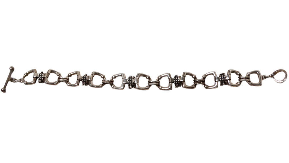 Vintage Michael Dawkins Sterling Silver Stirrup Style Link Toggle Bracelet
