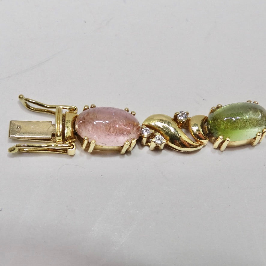 Multi Gem Cabachon, Tourmaline and Aquamarine Diamond Bracelet 1980s
