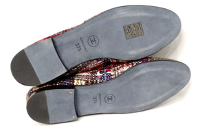 Chanel Tweed Lizard Interlocking CC Cap Toe Ballet Flats