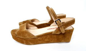 Prada Brown Suede Platform Wedge Sandals