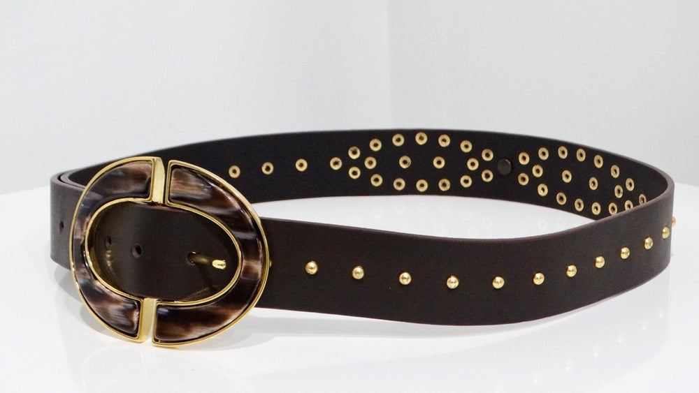 Roberto Cavalli Brown Leather Studded Belt