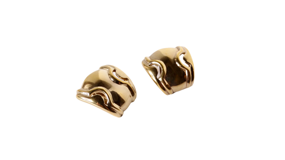 1980s Panetta 18k Gold Plated Abstract Geometric Clip-On Earrings