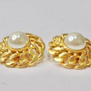 1980s 14K Gold Plated Faux Pearl Earrings