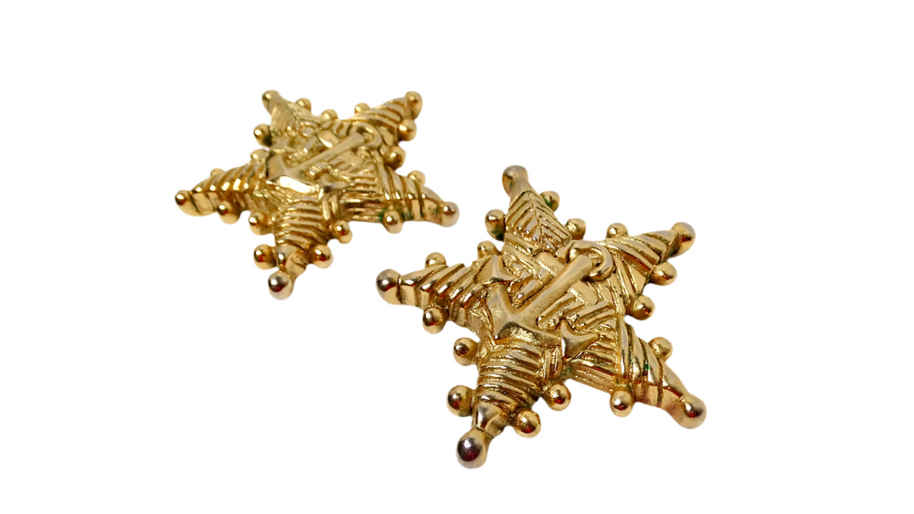 1990s Escada Nautical Anchor Motif Gold Tone Star Clip-On Earrings