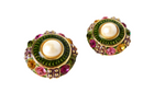 1980s Blanca Large Costume Bejeweled Enamel 14k Gold Plated Clip-On Earrings