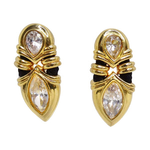18K Gold Plated Rhinestone 1970s Clip On Earrings