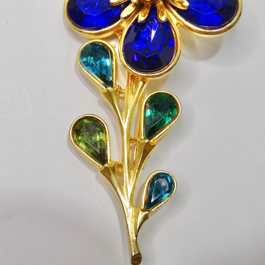 Gold Synthetic Stone Flower Brooch