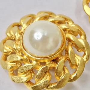 1980s 14K Gold Plated Faux Pearl Earrings