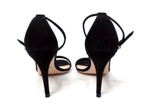 Gucci Black Suede Kid Scamosciato Crystal GG Ankle Strap High Heel Sandals