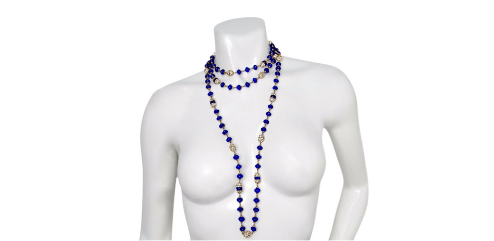 Chanel Long Blue Gripoix Glass Beaded Necklace circa 1970s