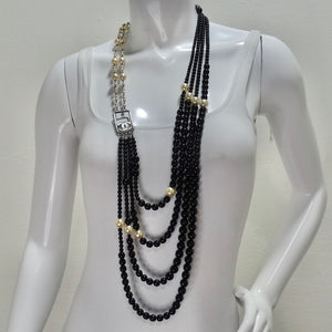 Chanel 2010 Black and Ivory Resin Pearl Multi Strand CC Logo Necklace