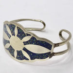 1980s Silver and Turquoise Inlay Sun Motif Cuff Bracelet