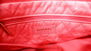 Chanel 22 Small Coral Shiny Quilted Calfskin Tote Bag
