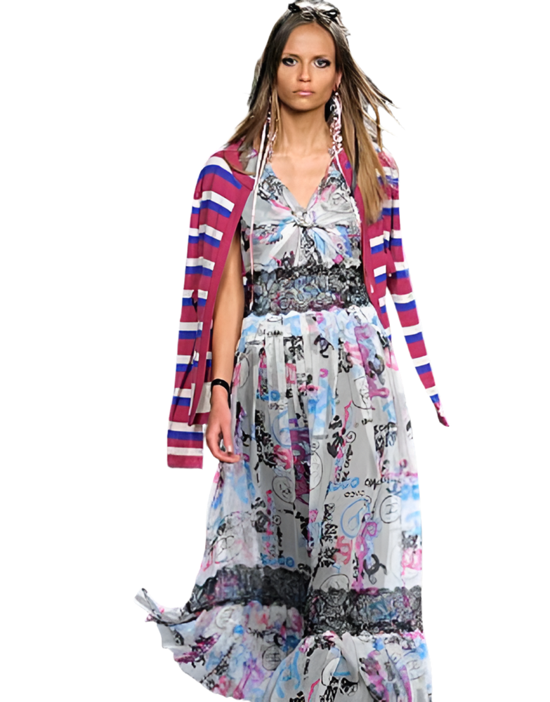 Chanel Silk Multi-Color Logo Graphic Dress