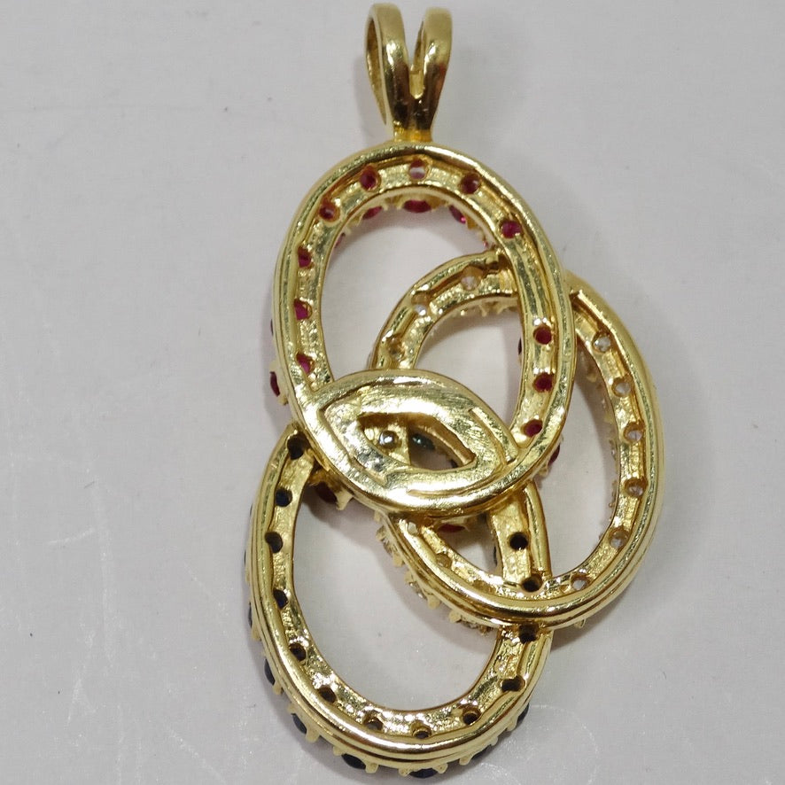 18K Gold Sapphire Ruby and Diamond Pendent