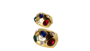 1980s Ciner Chunky Costume Gemstone 14k Gold Plated Clip-On Earrings