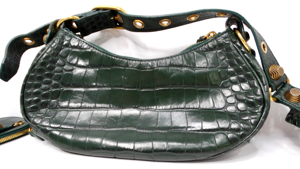 Balenciaga Le Cagole Green Leather Croc Embossed Shoulder Bag circa 2022