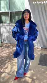 Jean Claude Jitoris Custom Made Cobalt Blue Fox Fur & Leather Coat circa 1990s