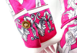 Versace Hot Pink Cutout Baroque Print Long-Sleeve Belted Dress