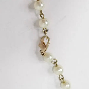 1990s 18K Gold Plated Faux Pearl Rosary Necklace