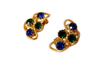 1960s Bulgari Inspired Blue & Green Crystal 18k Gold Plated Clip-On Earrings
