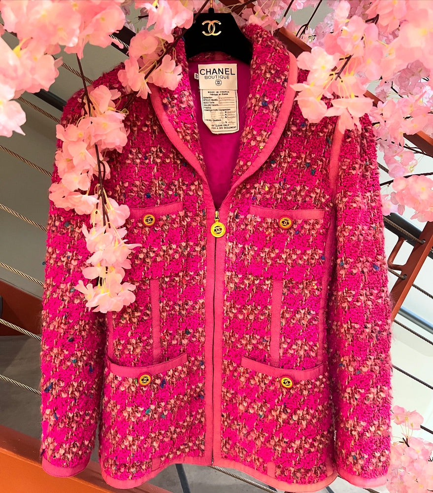 Chanel Fall Hot Pink Tweed Jacket circa 1991