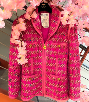 Chanel Fall Hot Pink Tweed Jacket circa 1991