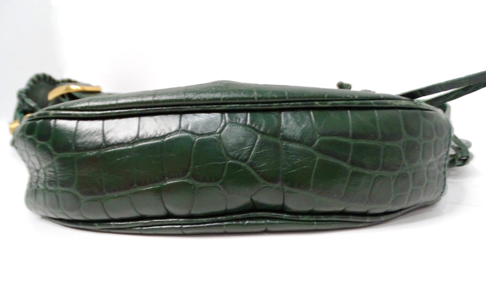 Balenciaga Le Cagole Green Leather Croc Embossed Shoulder Bag circa 2022