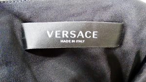 Versace Black & Grey Baroque Print Halter Dress