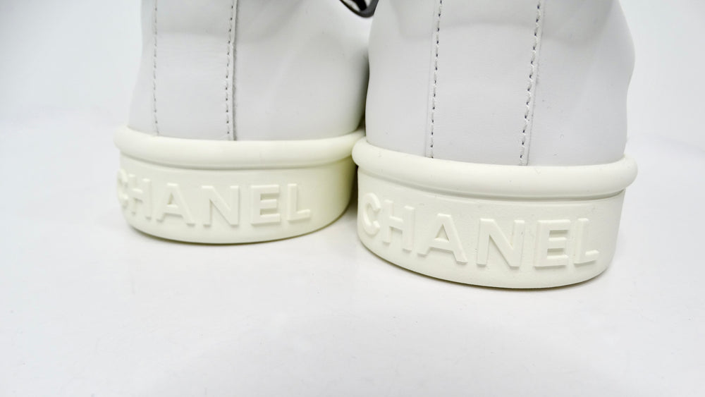 Chanel White & Black Calfskin Leather Sneakers