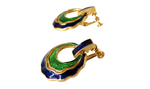 1980s David Webb Inspired Blue & Green Enamel 18k Gold Plated Earrings