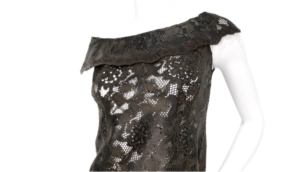 1990s Black Leather Lace Motif Top & Skirt Set