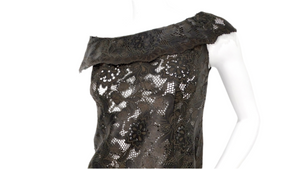 1990s Black Leather Lace Motif Top & Skirt Set