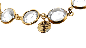 1981 Chanel Long Clear Crystal & Gold Plated Chain Chicklet Necklace